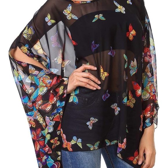 Multicolor, butterfly, beach, cover-up, sheer, one size - Picture 1 of 3